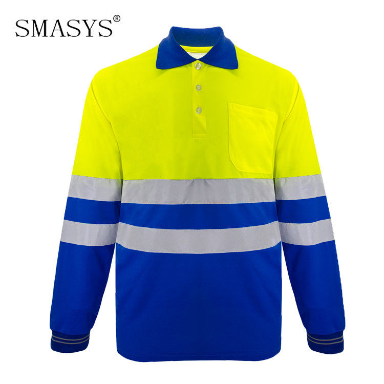 SMASYS Contrast Polo Safety Shirt, Hi Vis Reflective Shirt