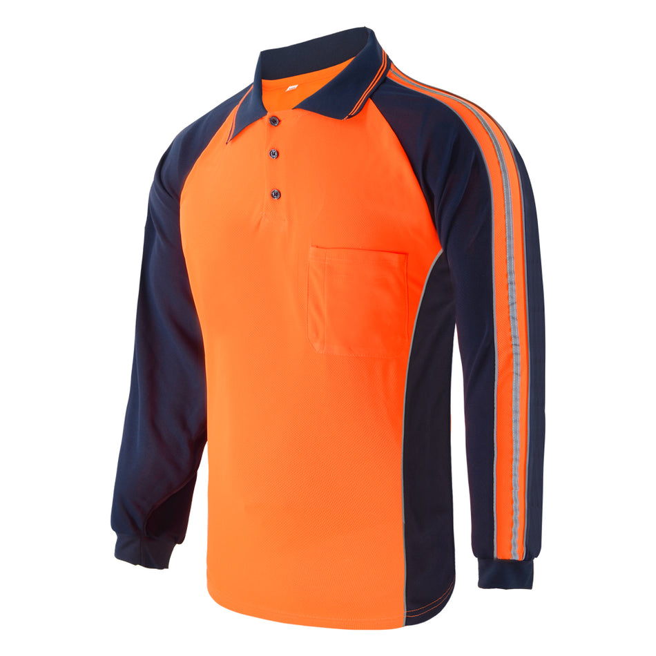 SMASYS Outdoor Long Sleeve Safety Polo Shirts High Visibility Reflective Shirt