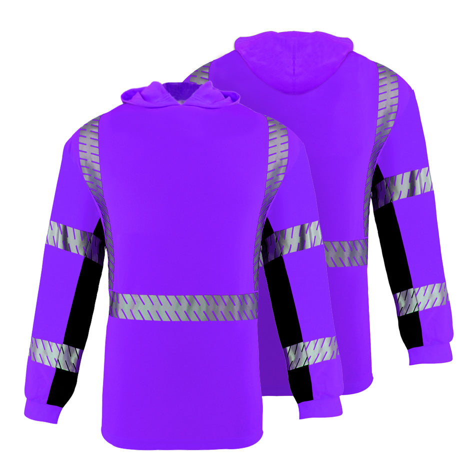 SMASYS Long-sleeve Safety Hoodie with Silver Slanted Carving Reflective Tape