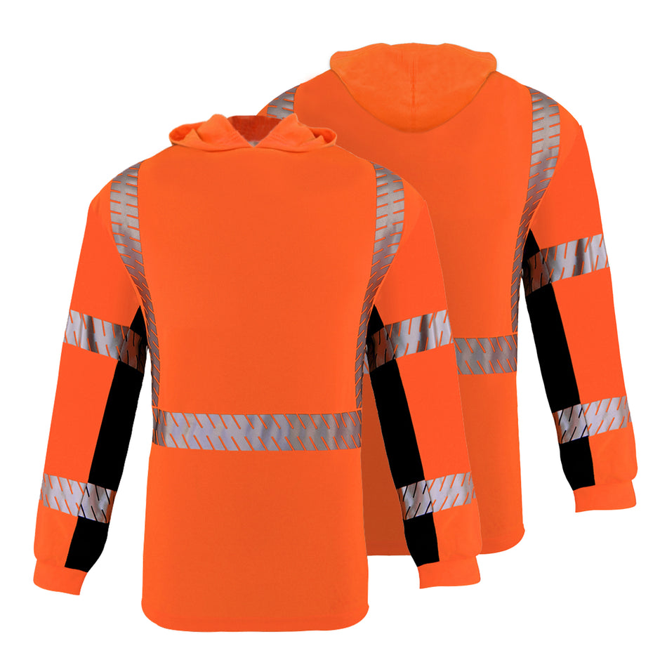 SMASYS Long-sleeve Safety Hoodie with Silver Slanted Carving Reflective Tape