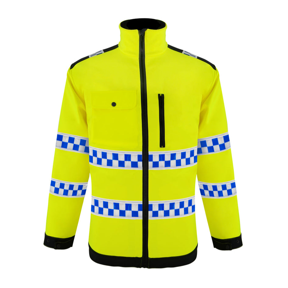SMASYS Premium Softshell Blue White PVC Reflective Tape Safety Jacket