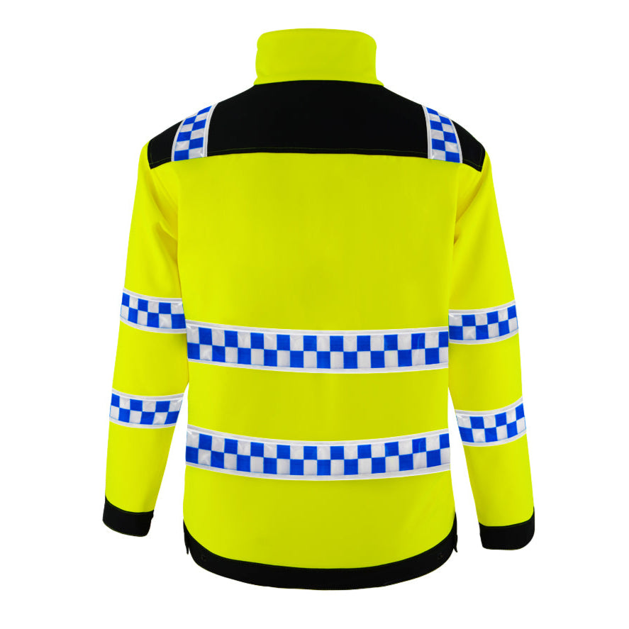 SMASYS Premium Softshell Blue White PVC Reflective Tape Safety Jacket