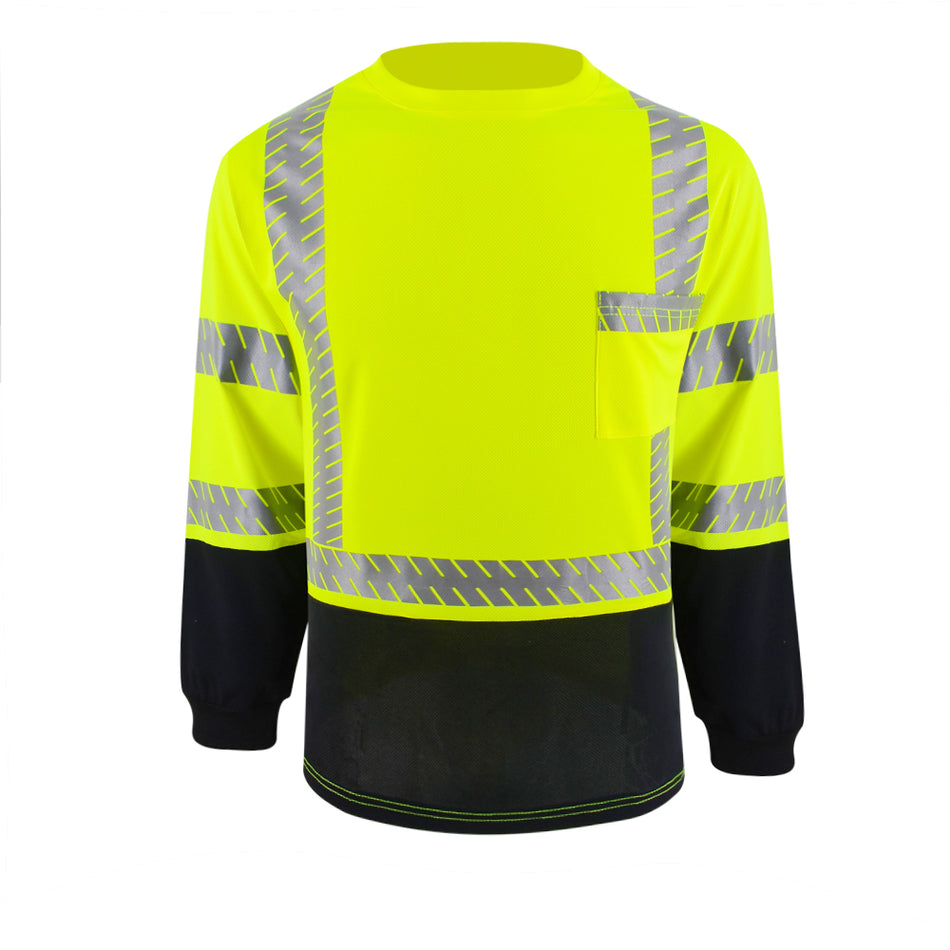 SMASYS Hi Viz Long Sleeve Safety Shirt with Reflective Pocket & Black Bottom