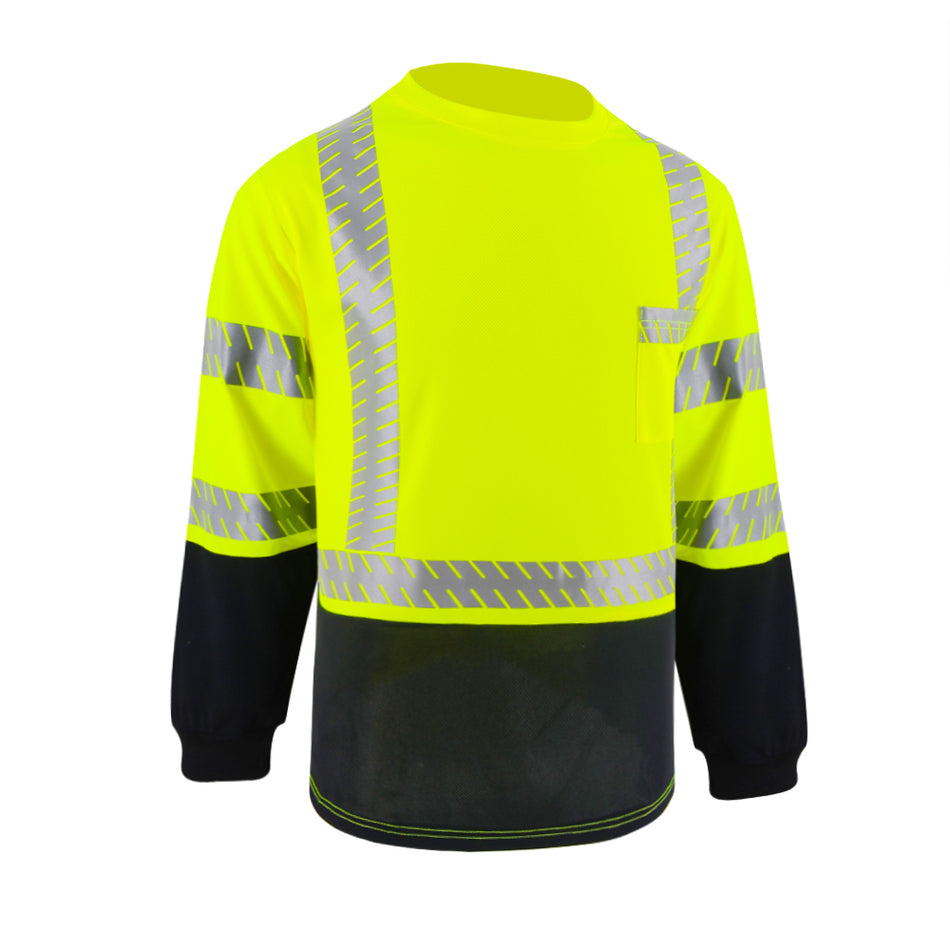 SMASYS Hi Viz Long Sleeve Safety Shirt with Reflective Pocket & Black Bottom