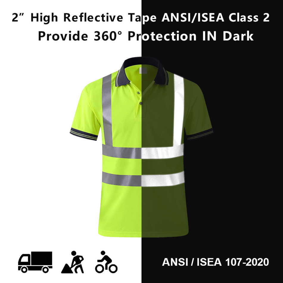 SMASYS Hi Vis Reflective Polo Shirt, Short Sleeve Casual safety Polo Shirts,Rib Cuff