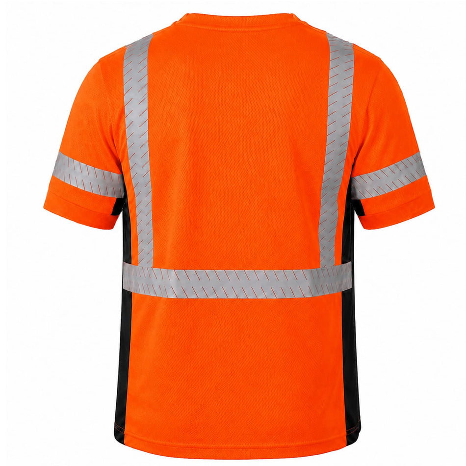 T-shirt de sécurité à manches courtes SMASYS avec bande réfléchissante argentée à gravure oblique 