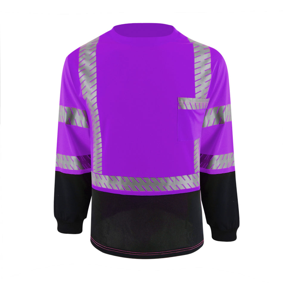 SMASYS Hi Viz Long Sleeve Safety Shirt with Reflective Pocket & Black Bottom