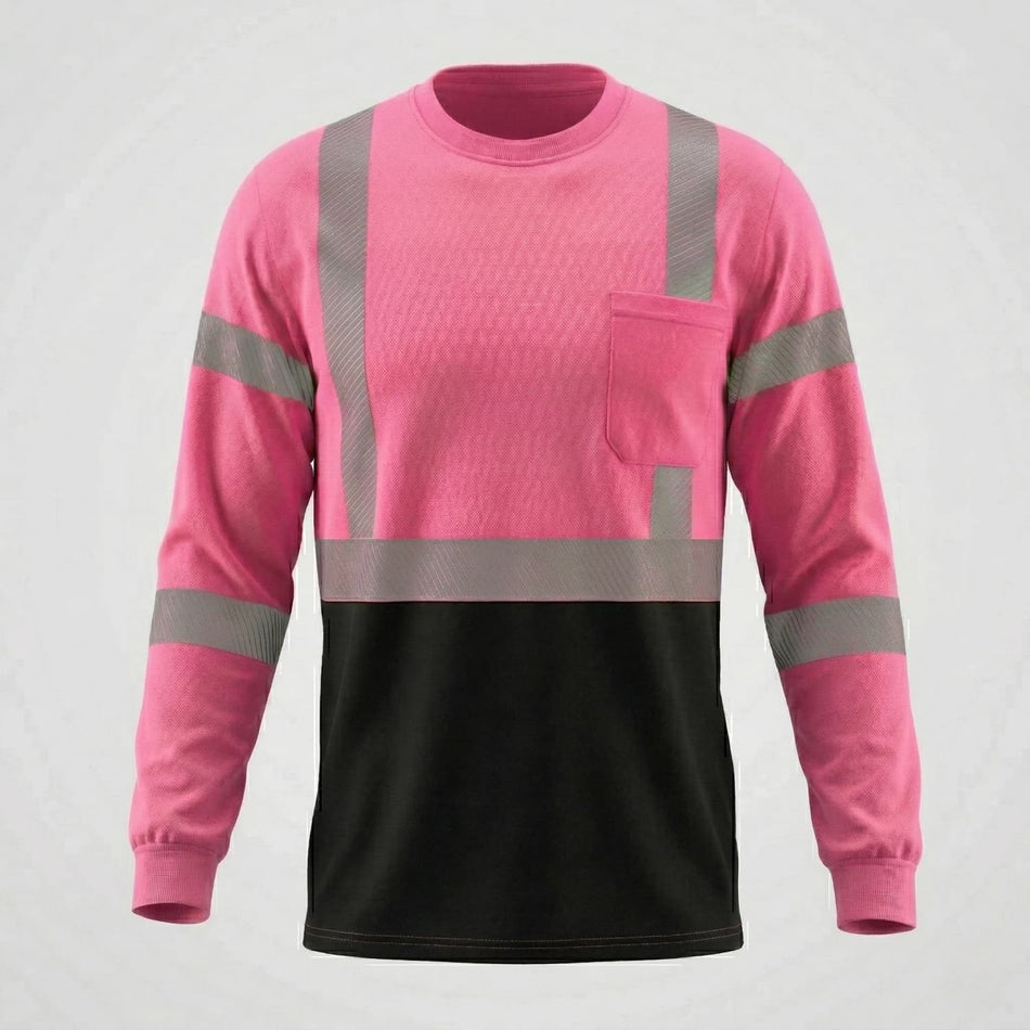 SMASYS Warnschutzshirt mit langen Ärmeln, reflektierender Tasche und schwarzem Saum
