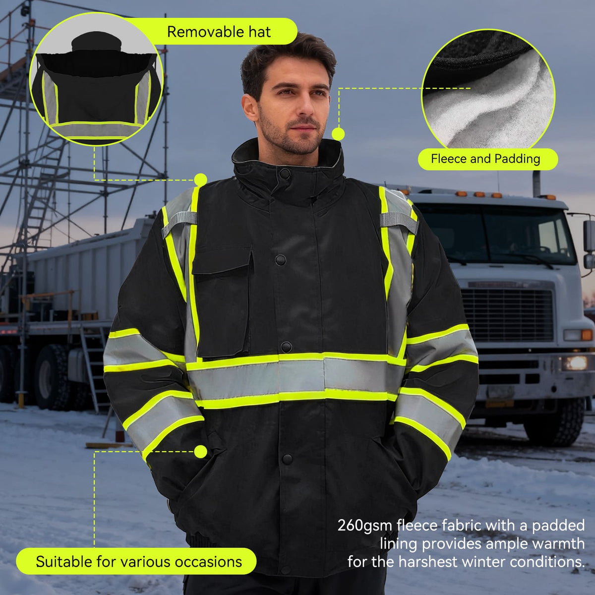 SMASYS Safety Work Bomber Reflective Jacket, Winter Fleece Liner Jacket SMASYS Store