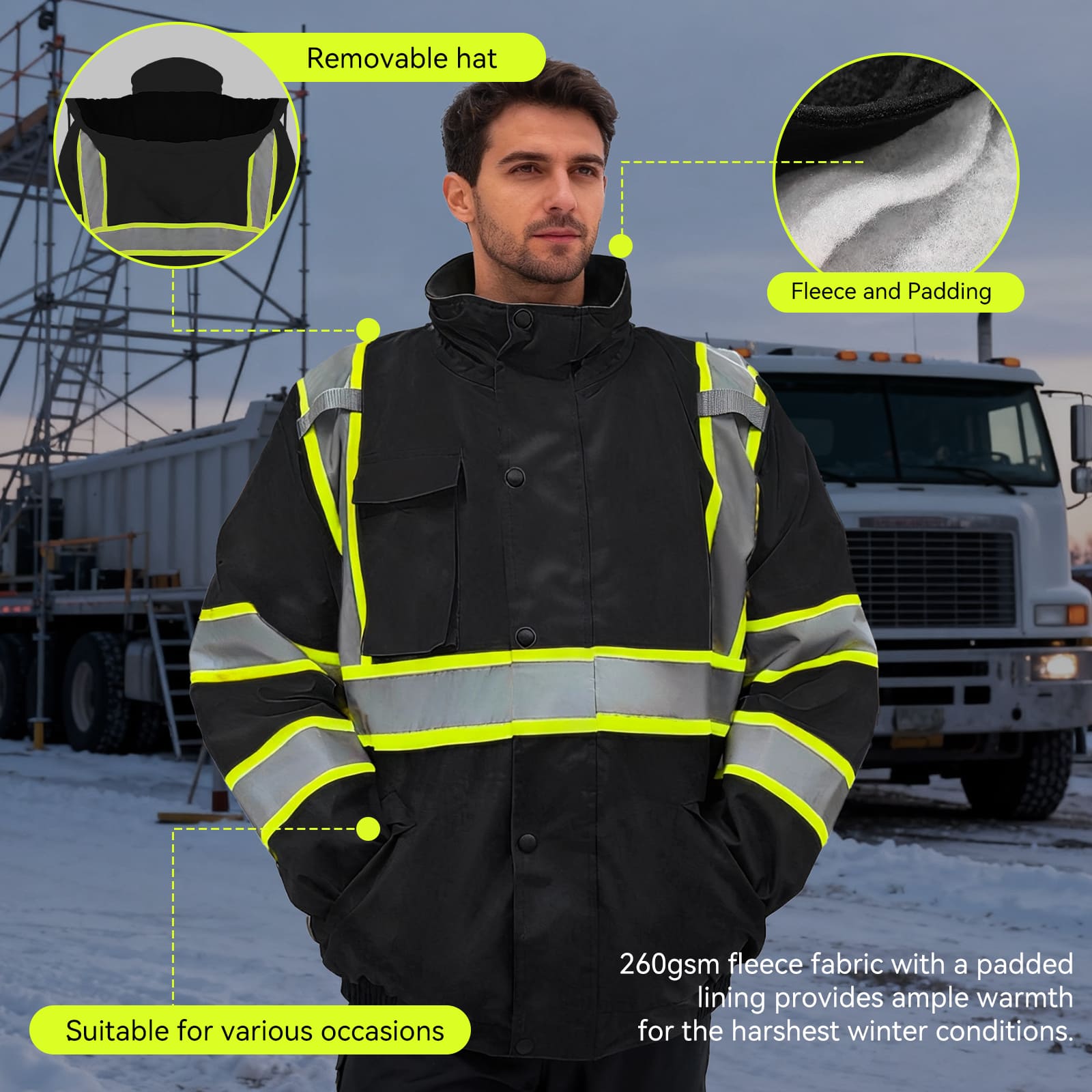 SMASYS Safety Work Bomber Reflective Jacket, Winter Fleece Liner Jacket SMASYS Store