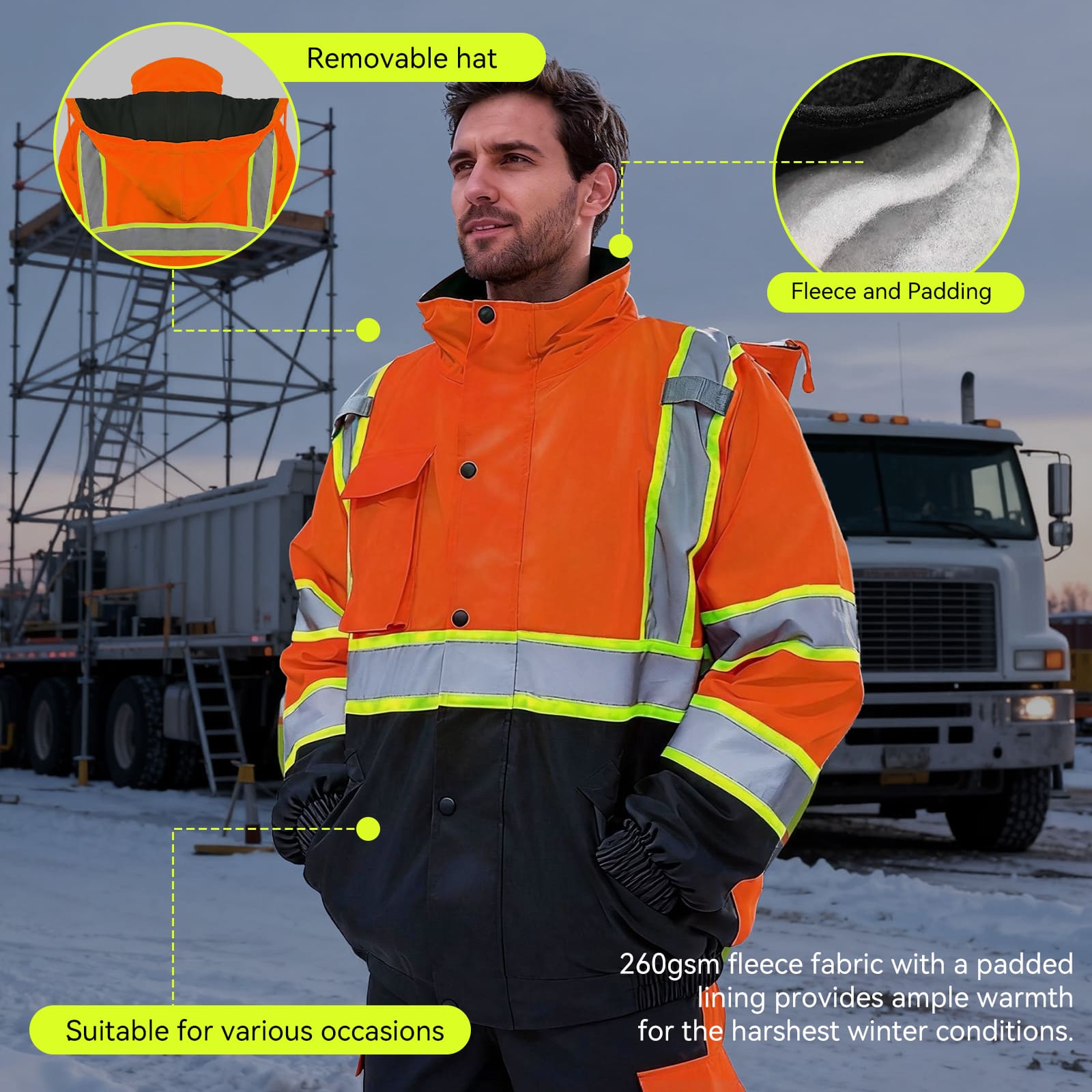 SMASYS Safety Work Bomber Reflective Jackets, Winter High
