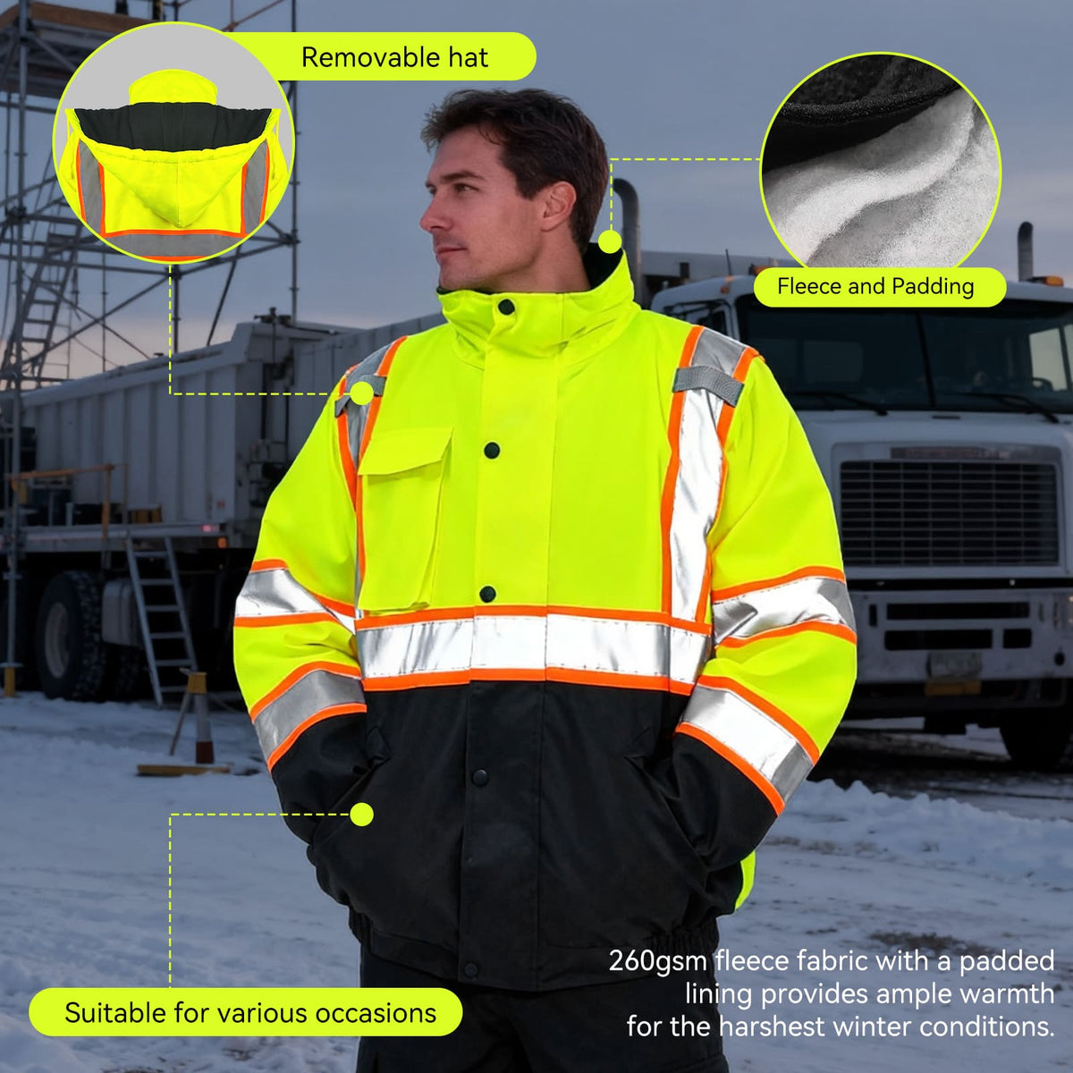SMASYS Safety Work Bomber Reflective Jacket, Winter Fleece Liner Jacket SMASYS Store