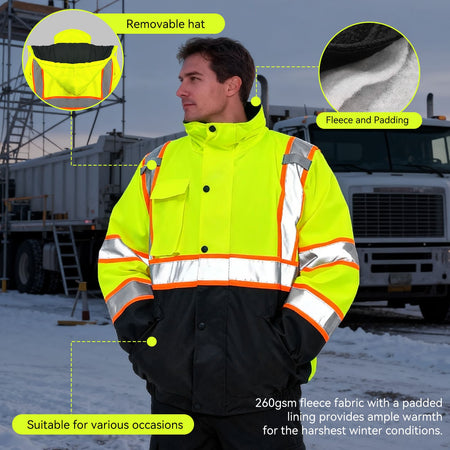 SMASYS Safety Work Bomber Reflective Jacket, Winter Fleece Liner Jacket SMASYS Store