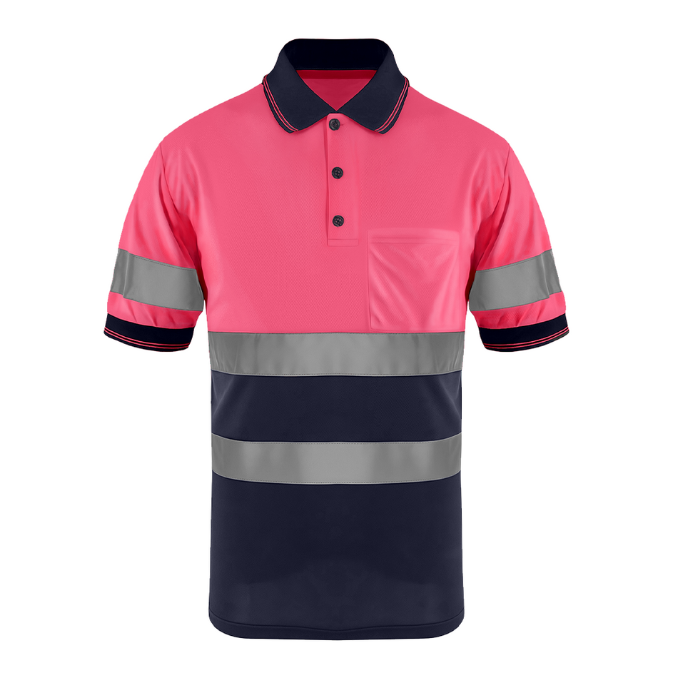 SMASYS Quick Dry Hi Vis Polo Shirt, Safety T-shirt with Black Bottom