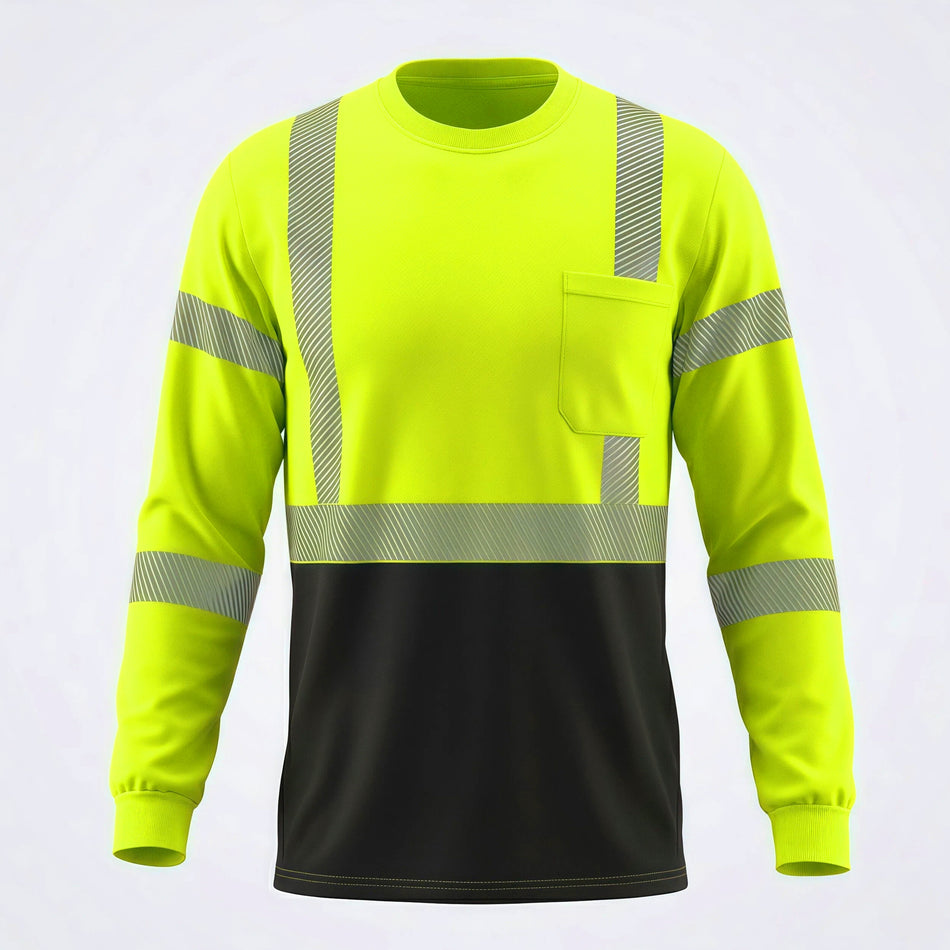 SMASYS Warnschutzshirt mit langen Ärmeln, reflektierender Tasche und schwarzem Saum