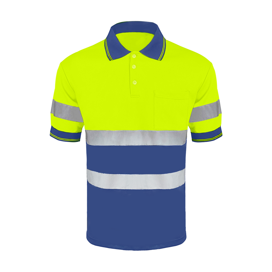 SMASYS Quick Dry Construction Hi Vis Yellow Blue Short Sleeve Safety Polo Shirt