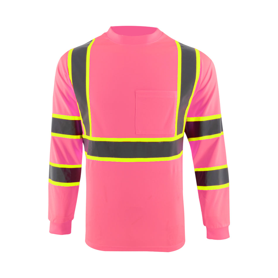 SMASYS Hi Vis Long Sleeve Safety T Shirts Construction Dual-Tone Reflective Strips with Chest Pocket