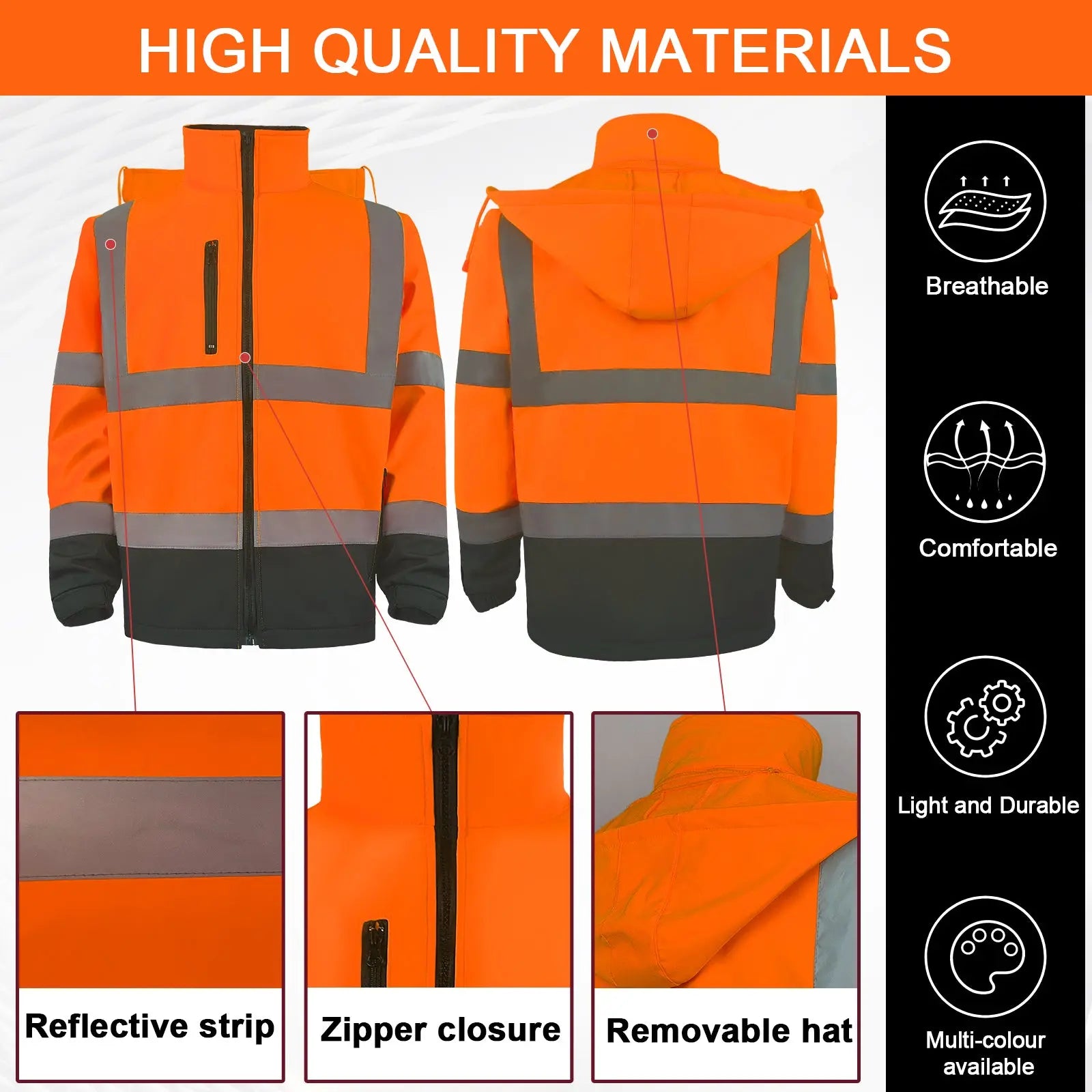 SMASYS Safety Reflective Stripe Softshell Hi Vis Jacket, ANSI