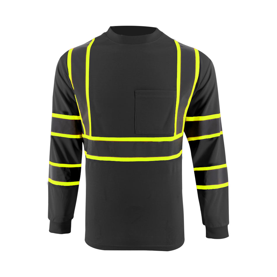 SMASYS Hi Vis Long Sleeve Safety T Shirts Construction Dual-Tone Reflective Strips with Chest Pocket