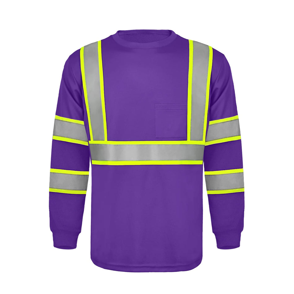 SMASYS Hi Vis Long Sleeve Safety Shirts Construction Dual-Tone Reflective Strips with Chest Pocket