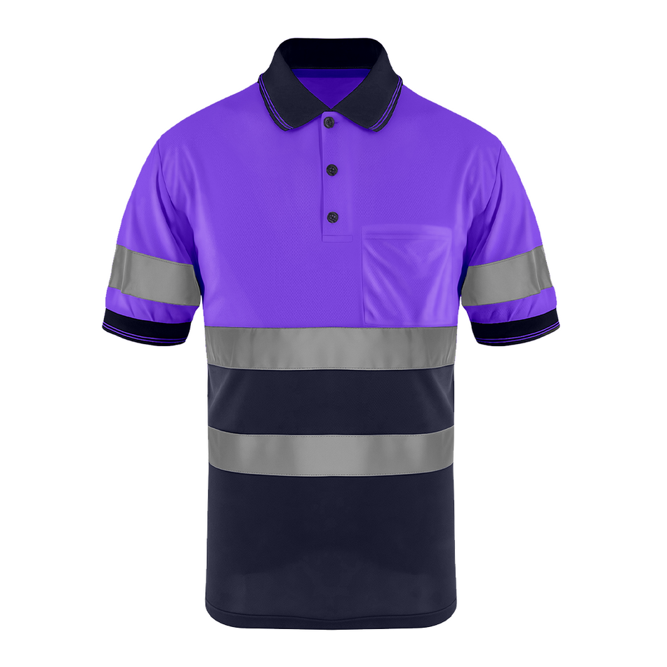 SMASYS Quick Dry Hi Vis Polo Shirt, Safety T-shirt with Black Bottom