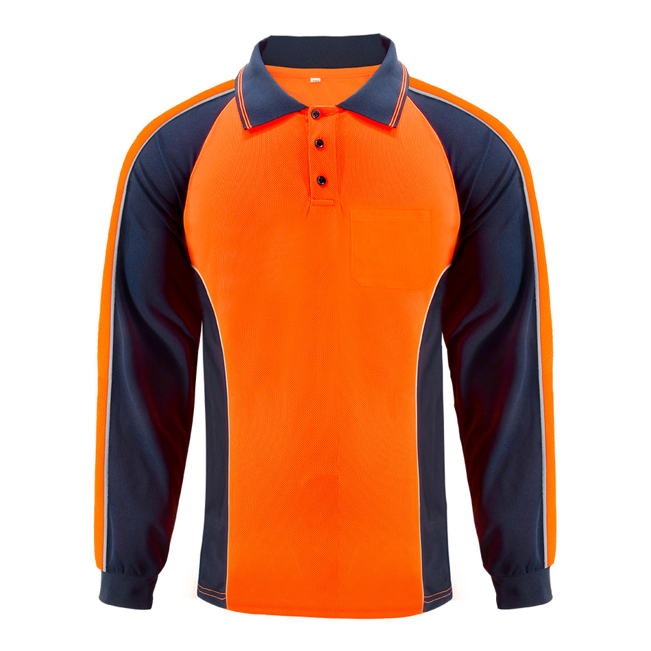 Outdoor Long Sleeve Safety Polo Shirts High Visibility Reflective Shirt