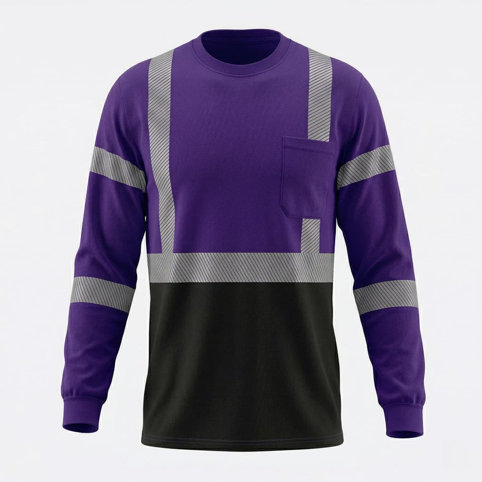 SMASYS Warnschutzshirt mit langen Ärmeln, reflektierender Tasche und schwarzem Saum