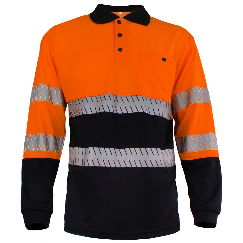 SMASYS Hochreflektierende Polo-Shirts mit Tasche, langärmlige Sicherheitsshirts