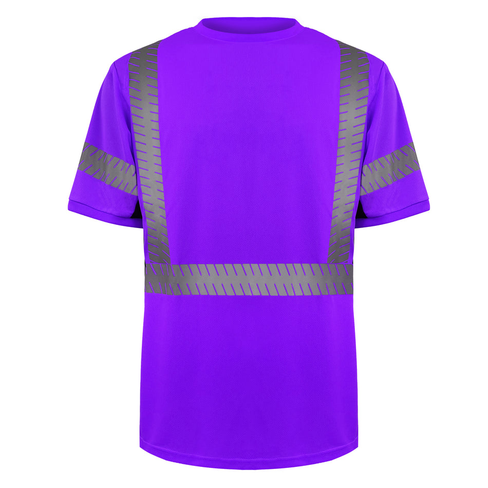 SMASYS Short-sleeve Safety T-Shirt with Silver Slanted Carving Reflective Tape