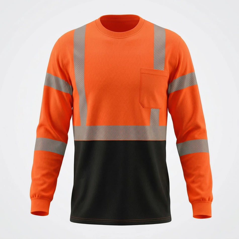 SMASYS Warnschutzshirt mit langen Ärmeln, reflektierender Tasche und schwarzem Saum