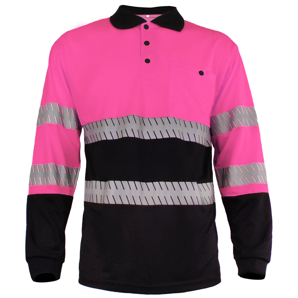 SMASYS Hochreflektierende Polo-Shirts mit Tasche, langärmlige Sicherheitsshirts