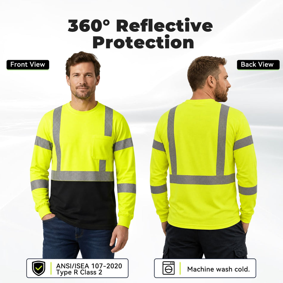 SMASYS Hi Viz Safety Shirt with Reflective Stripes & Black Bottom