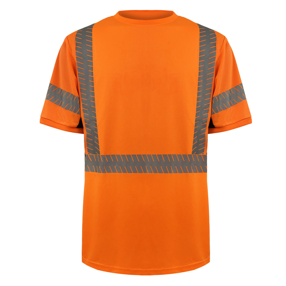 SMASYS Short-sleeve Safety T-Shirt with Silver Slanted Carving Reflective Tape