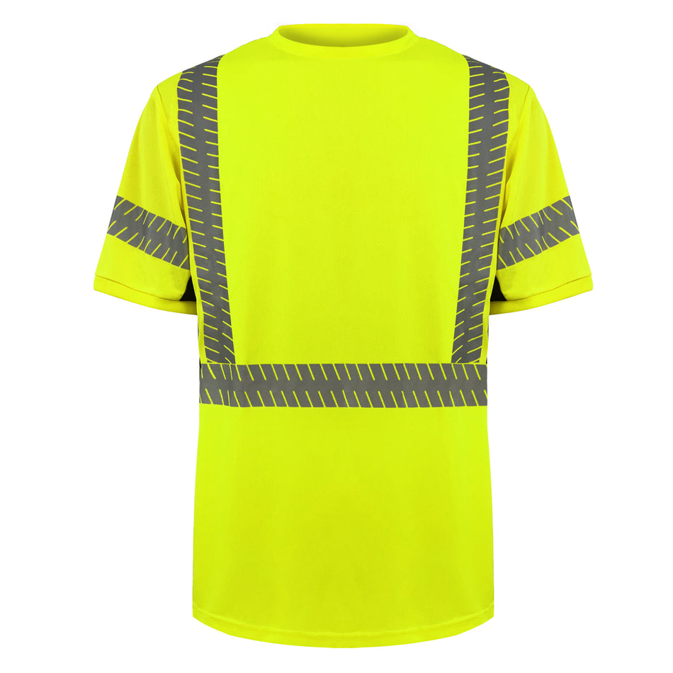 SMASYS Short-sleeve Safety T-Shirt with Silver Slanted Carving Reflective Tape