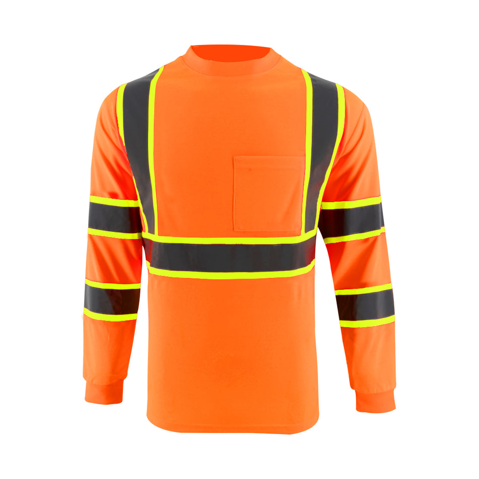 SMASYS Hi Vis Long Sleeve Safety T Shirts Construction Dual-Tone Reflective Strips with Chest Pocket