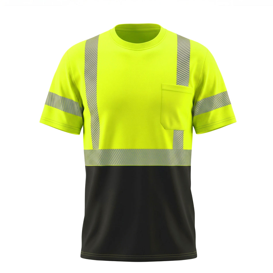 SMASYS Kurzarm-Sicherheits-T-Shirt mit silberfarbenem, schräg geschnittenem Reflexband
