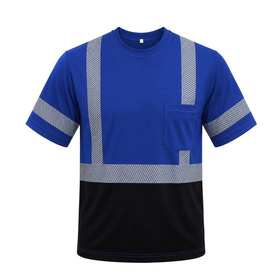 SMASYS Hi Viz Safety T-Shirt with Silver Diagonal Reflective Stripes & Black Bottom