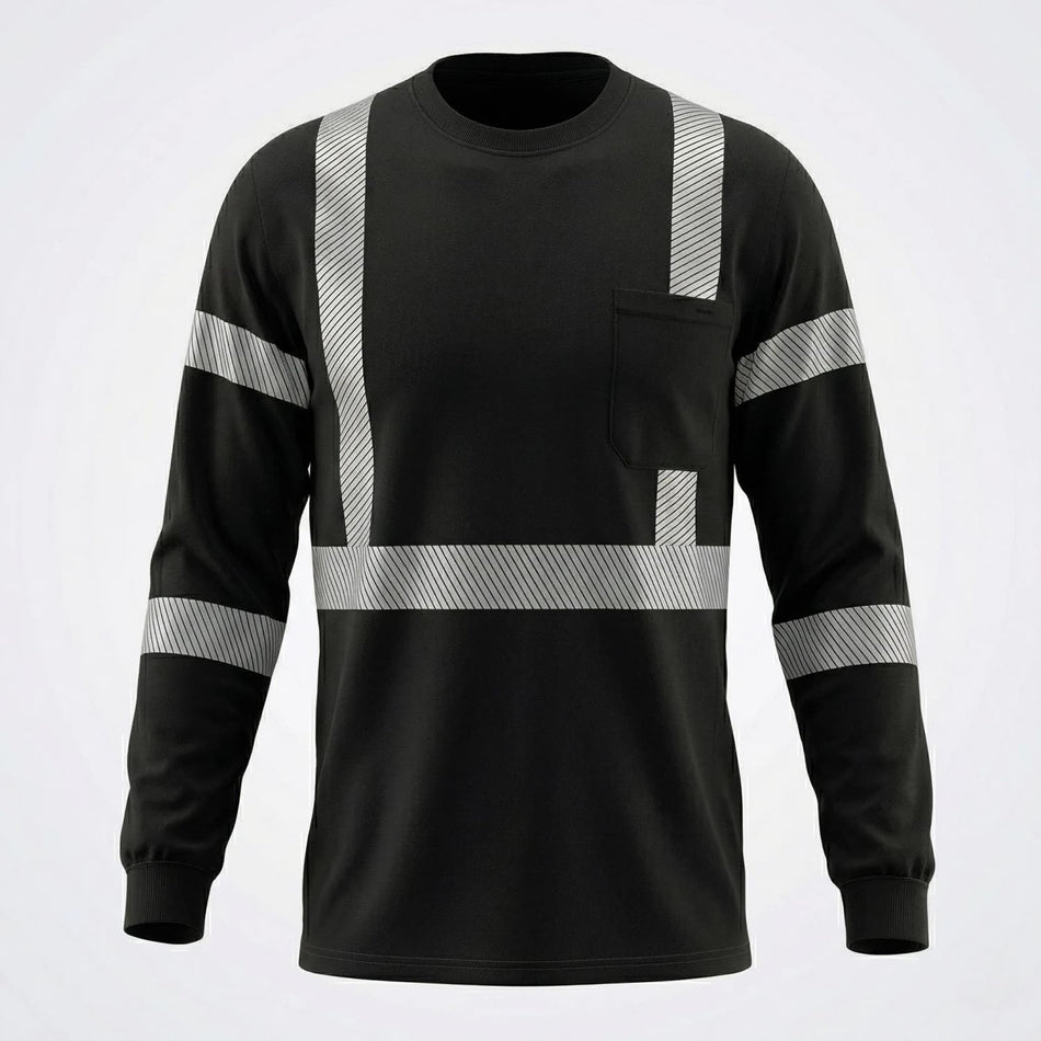 SMASYS Warnschutzshirt mit langen Ärmeln, reflektierender Tasche und schwarzem Saum