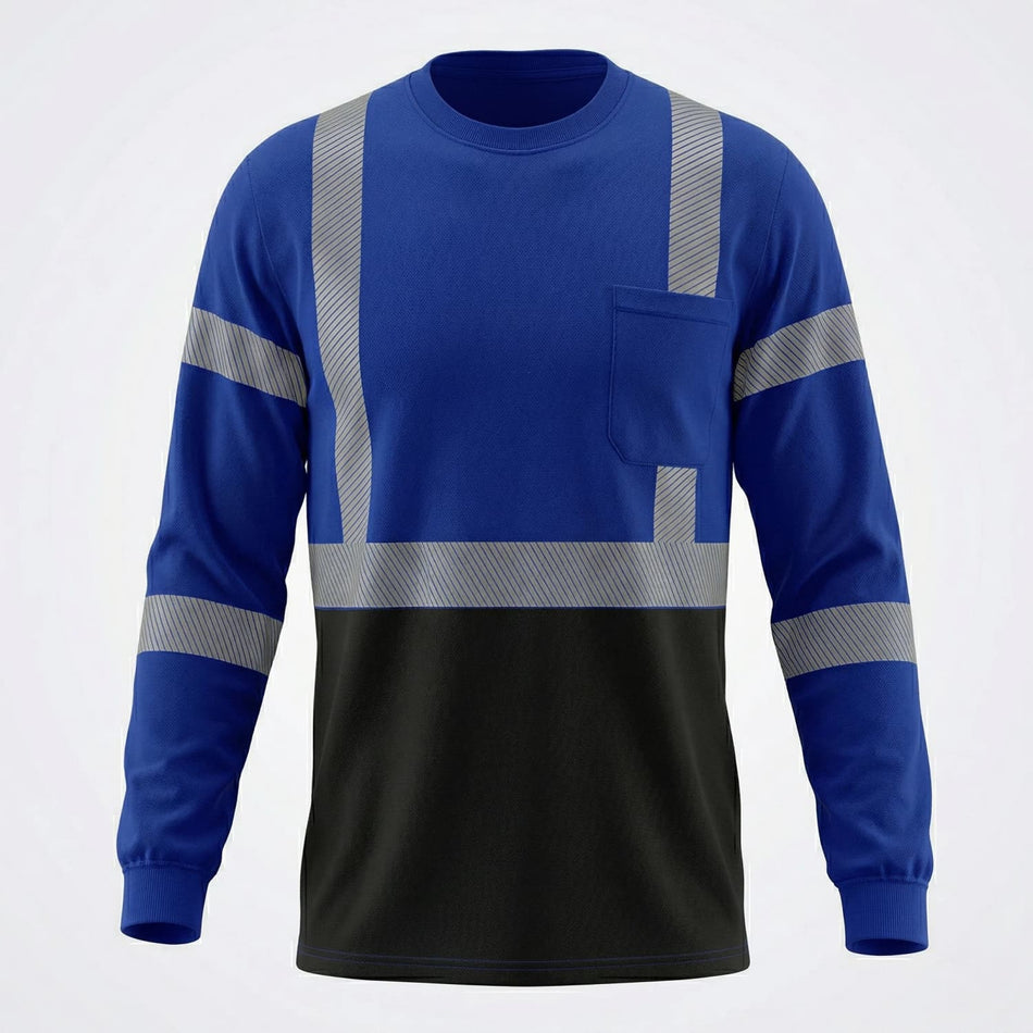 SMASYS Warnschutzshirt mit langen Ärmeln, reflektierender Tasche und schwarzem Saum