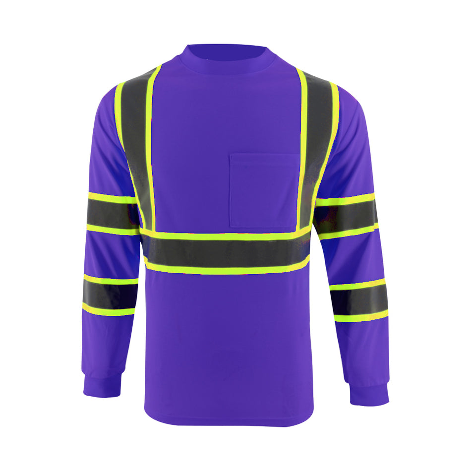 SMASYS Hi Vis Long Sleeve Safety T Shirts Construction Dual-Tone Reflective Strips with Chest Pocket
