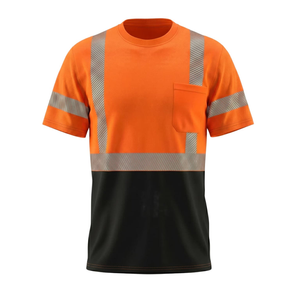 SMASYS Kurzarm-Sicherheits-T-Shirt mit silberfarbenem, schräg geschnittenem Reflexband