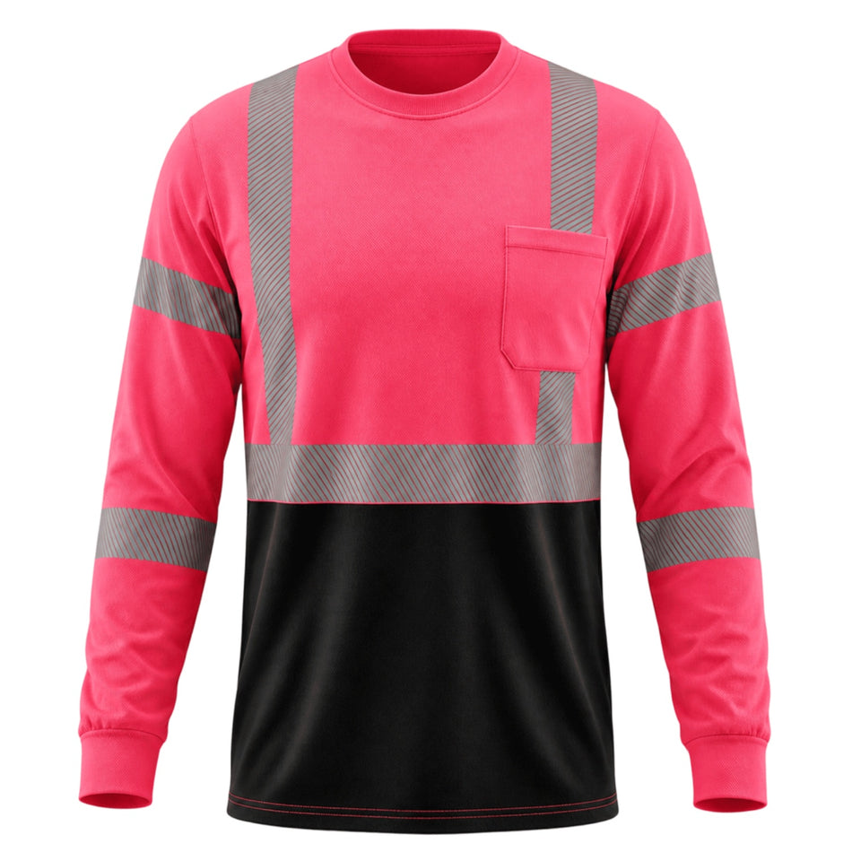 SMASYS Warnschutzshirt mit langen Ärmeln, reflektierender Tasche und schwarzem Saum