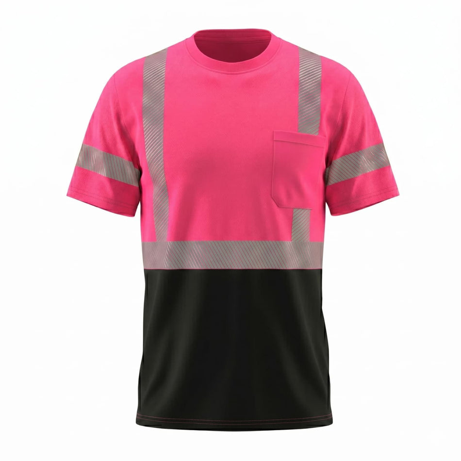 SMASYS Kurzarm-Sicherheits-T-Shirt mit silberfarbenem, schräg geschnittenem Reflexband