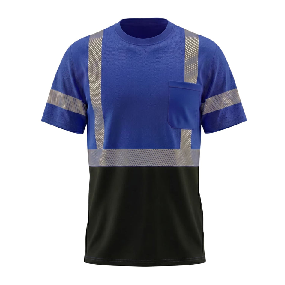 SMASYS Kurzarm-Sicherheits-T-Shirt mit silberfarbenem, schräg geschnittenem Reflexband
