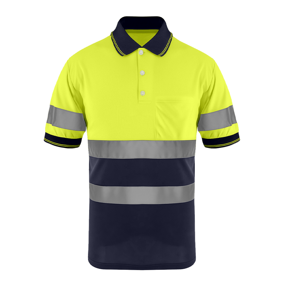 SMASYS Quick Dry Hi Vis Polo Shirt, Safety T-shirt with Black Bottom