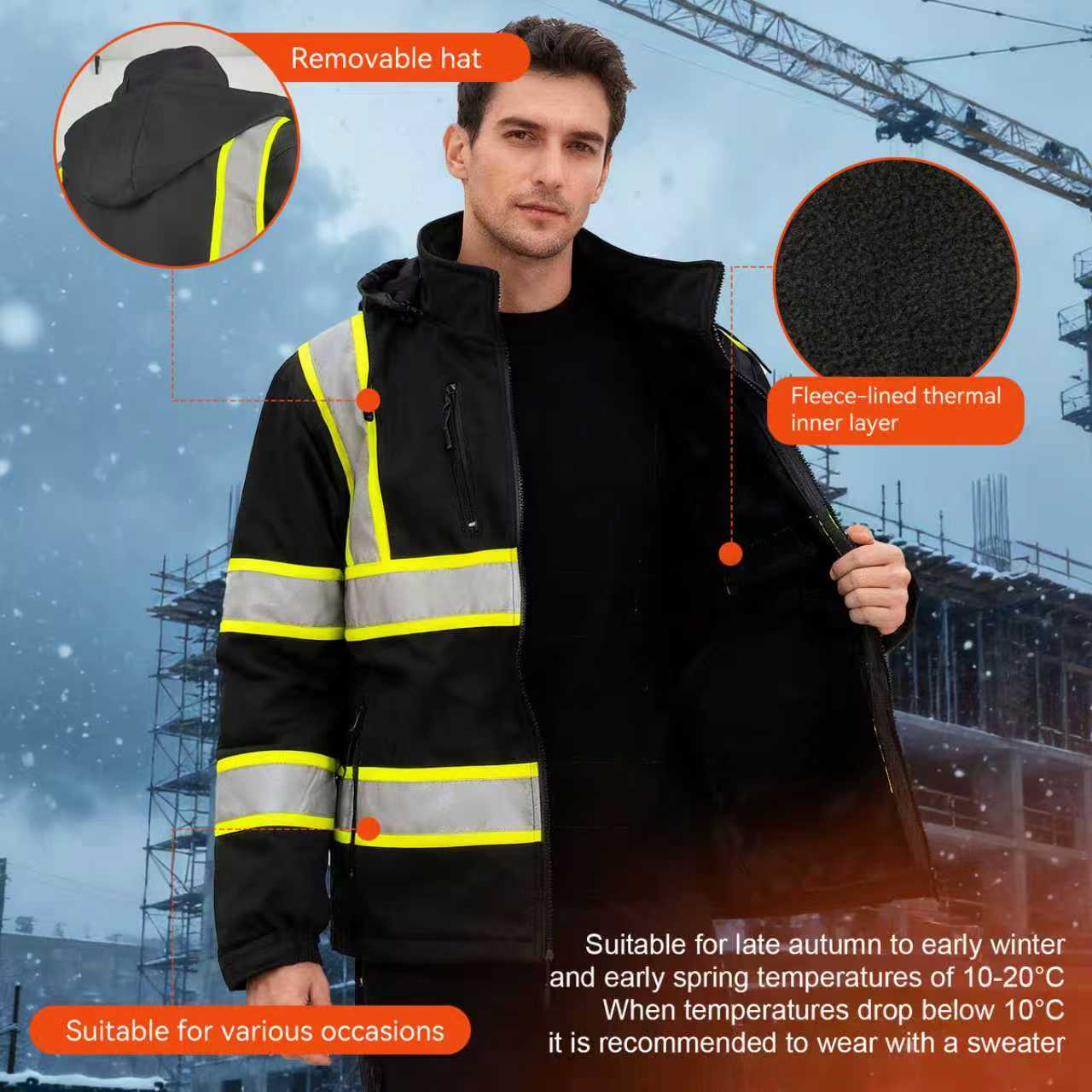 SMASYS Safety Reflective Stripe Softshell Hi Vis Jacket, ANSI