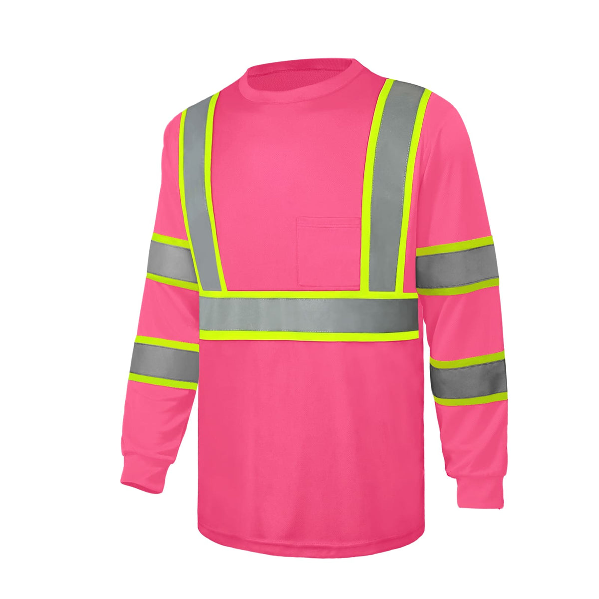 SMASYS Hi Vis Long Sleeve Safety Shirts Construction Dual-Tone Reflective Strips with Chest Pocket