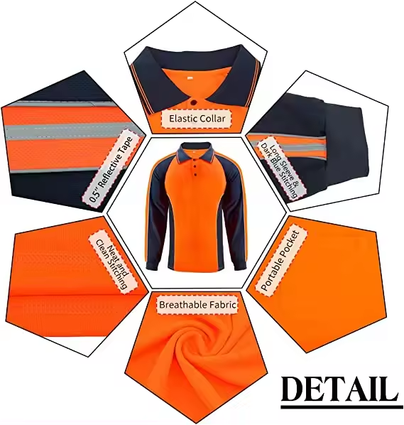 Outdoor Long Sleeve Safety Polo Shirts High Visibility Reflective Shirt
