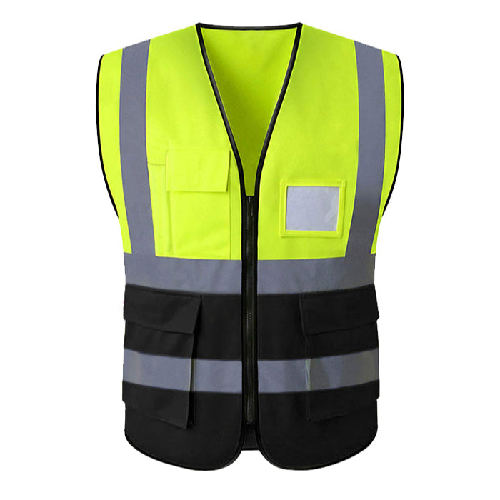 SMASYS Yellow Black Reflective Safety Vest with Multiple Pockets
