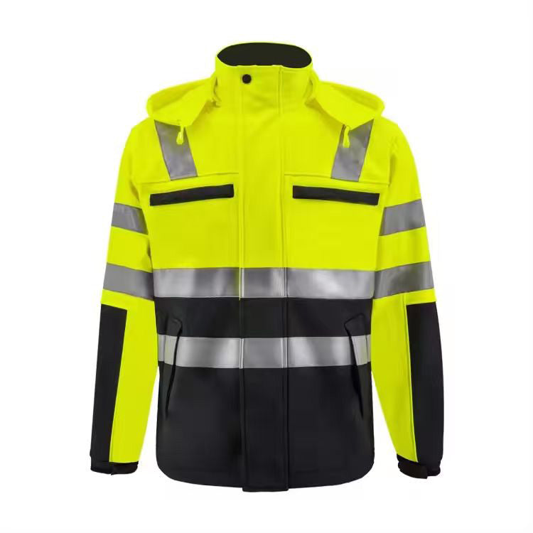 SMASYS High Visibility Waterproof Softshell Safety Jacket with Detachable Hat